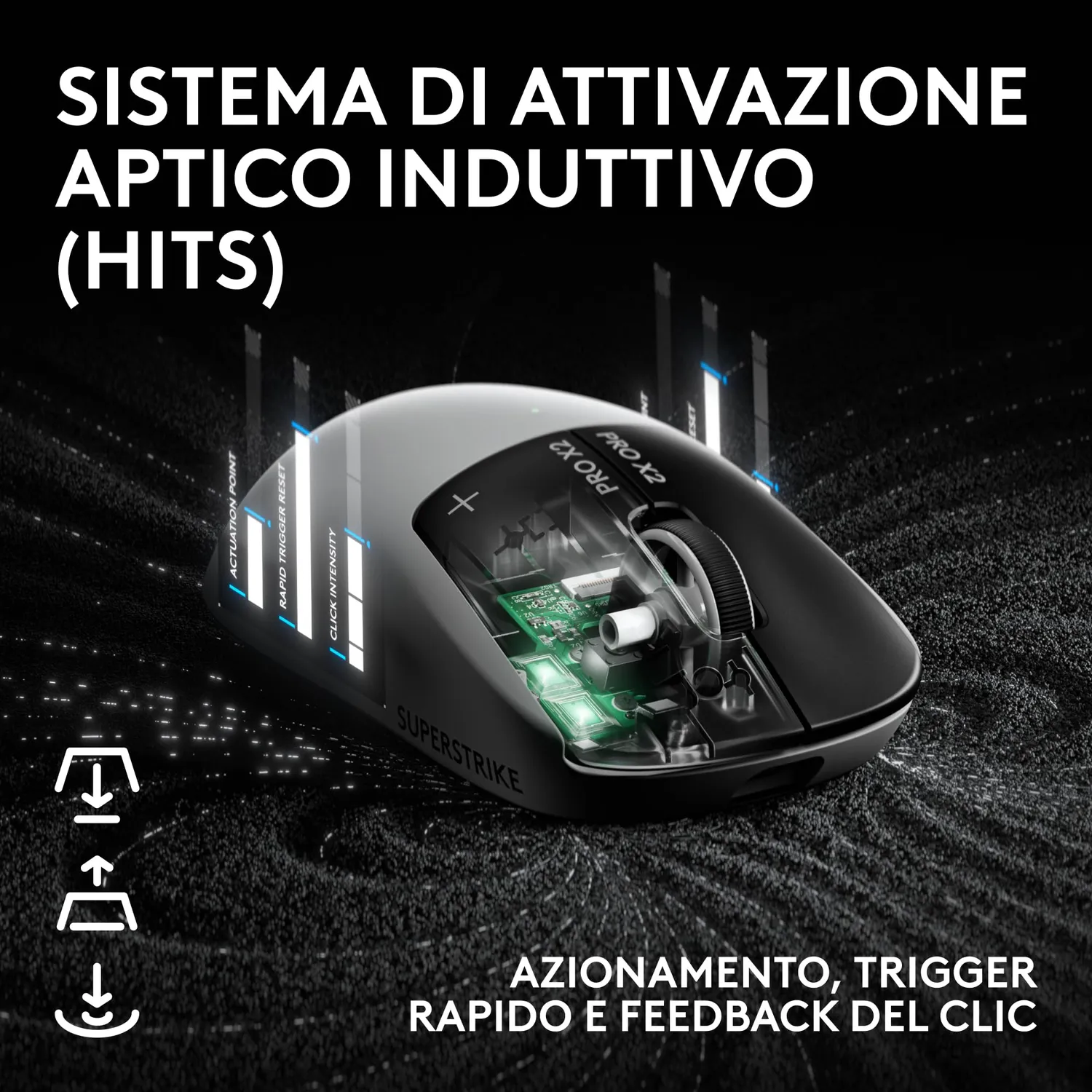 Logitech G PRO X2 SUPERSTRIKE mouse gaming wireless bianco 44K DPI