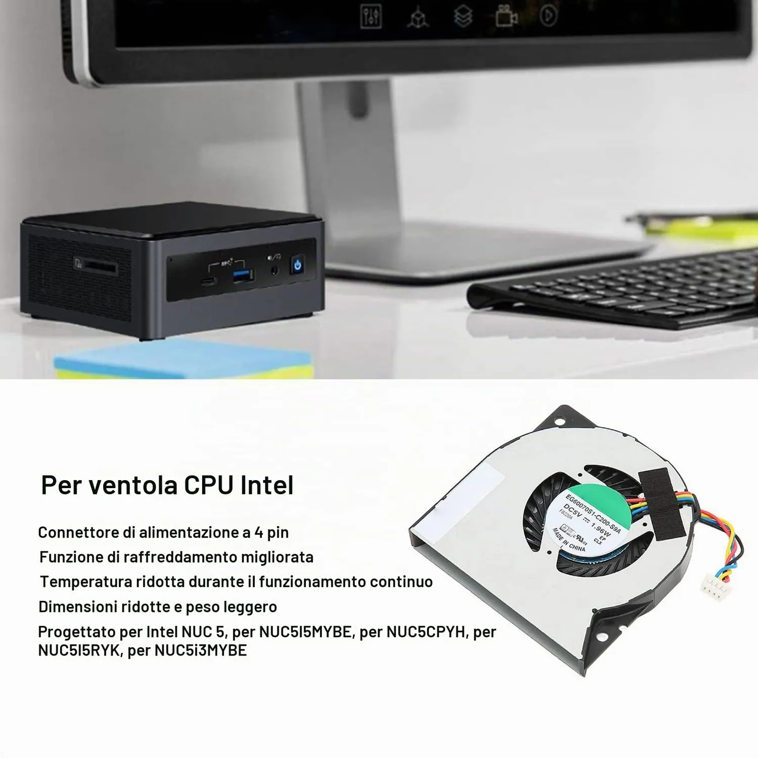 Zunate Ventola CPU 4Pin Raffreddamento per NUC 5 Mini