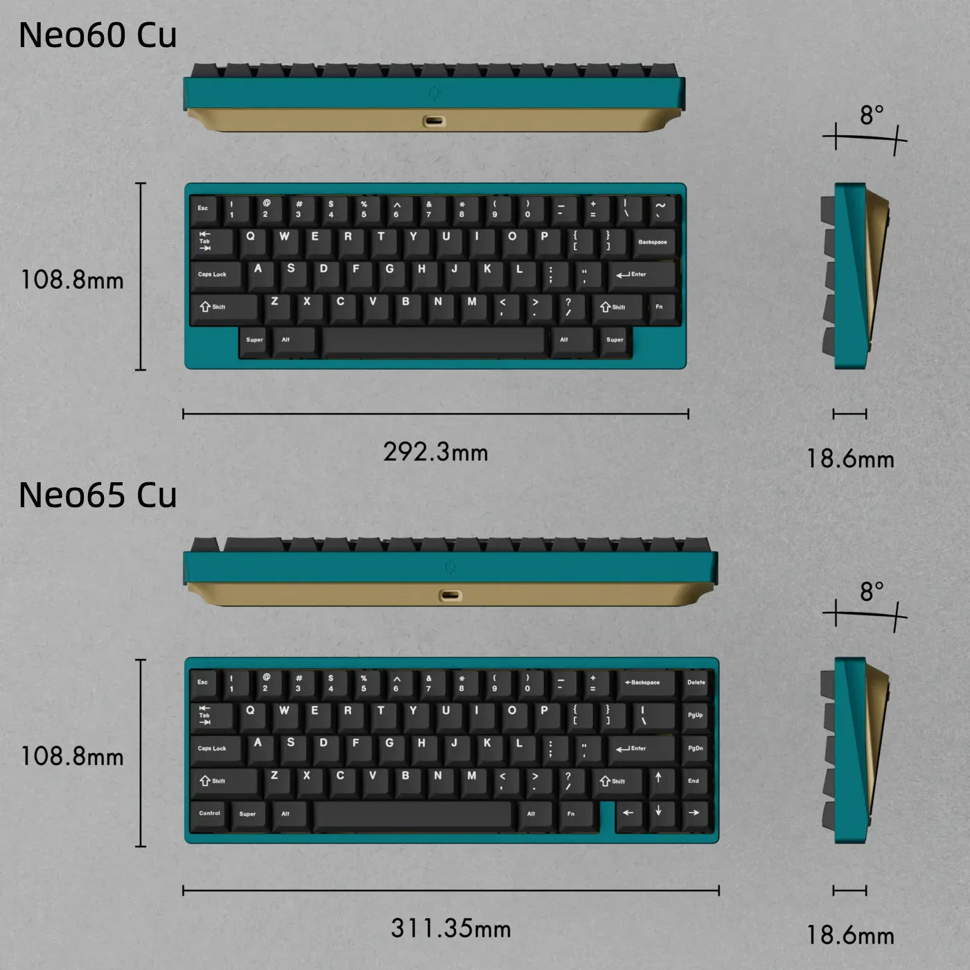 Neo65 CU tastiera Teal Carbonio Tri-mode Hotswap