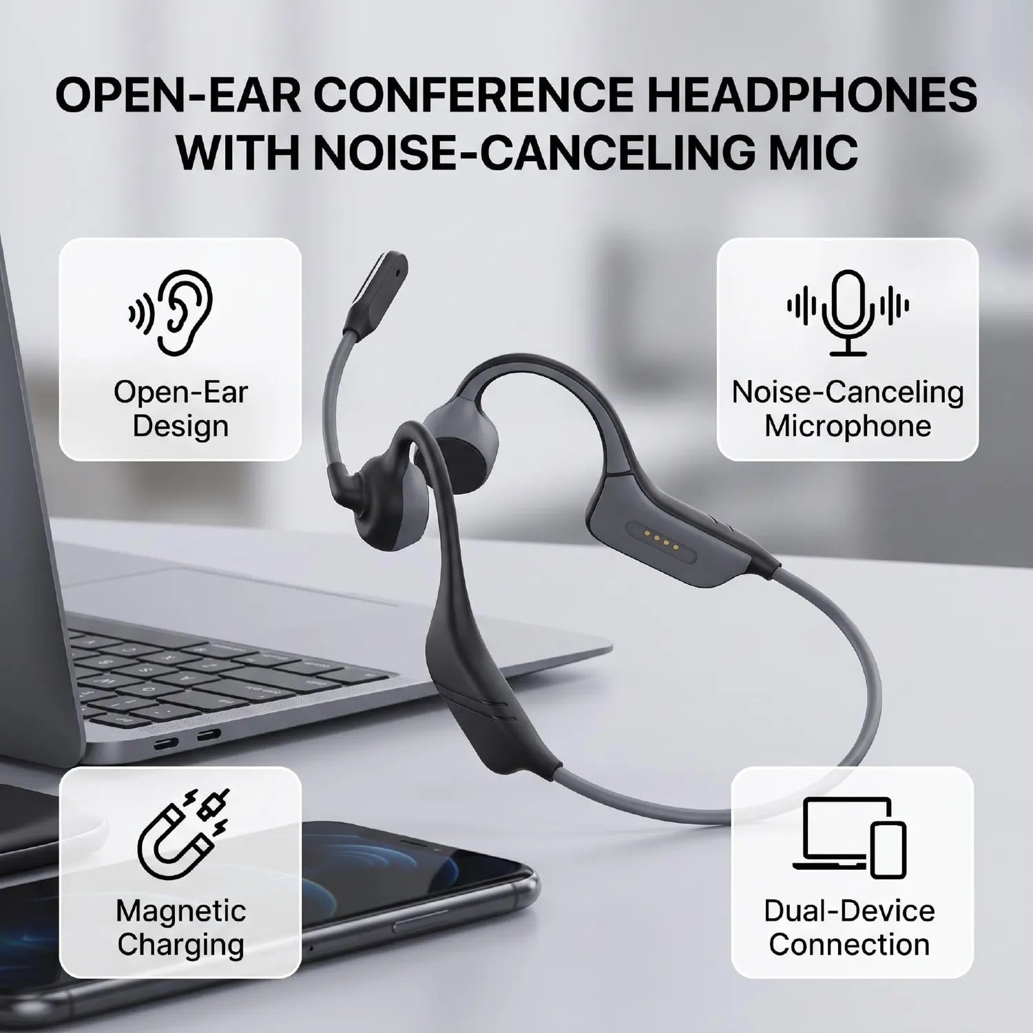 Zunate Cuffie a Conduzione Ossea Bluetooth 5.2 con Microfono