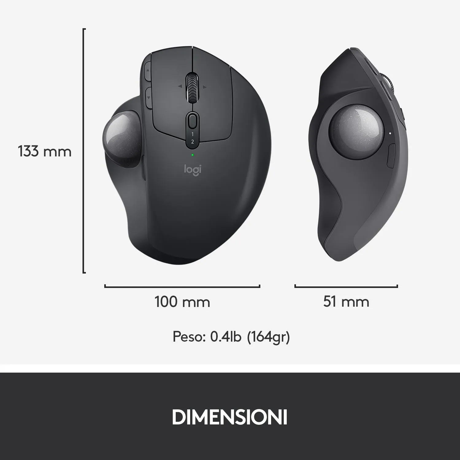 Logitech MX Ergo Trackball Mouse Wireless Ergonomico Precisione