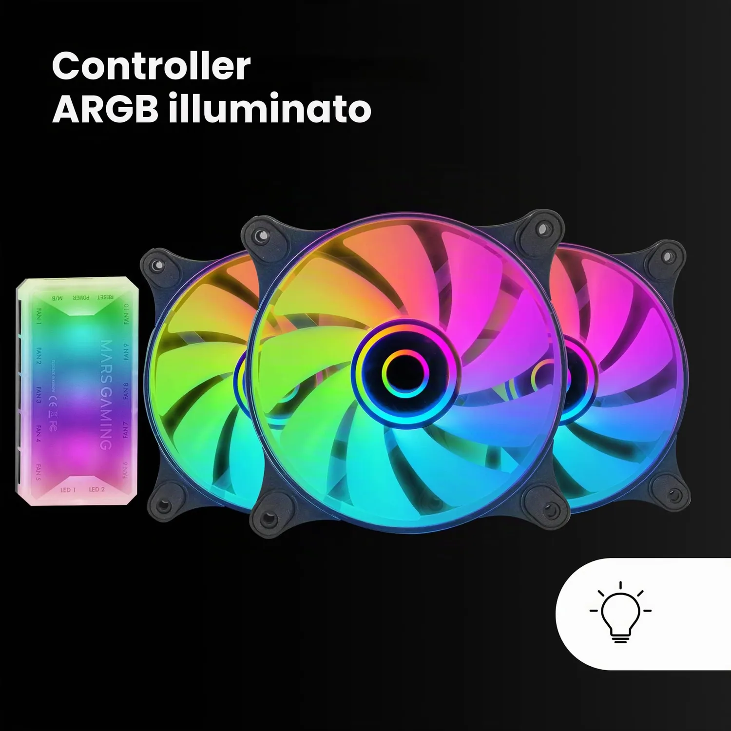 Mars Gaming MF-3DKIT kit 3 ventole ARGB nero 12cm