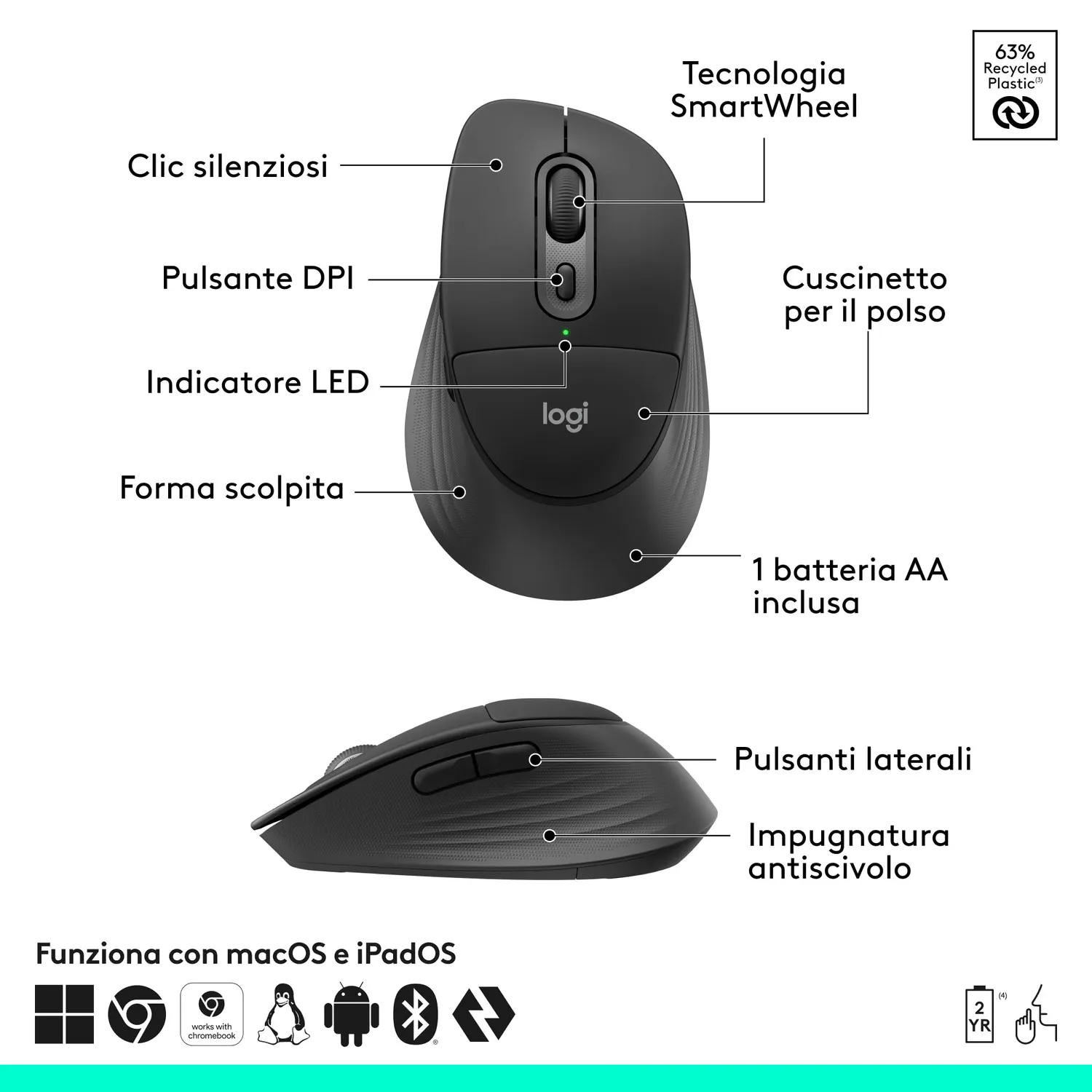 Logitech Signature Comfort Plus M850 L mouse wireless silenzioso