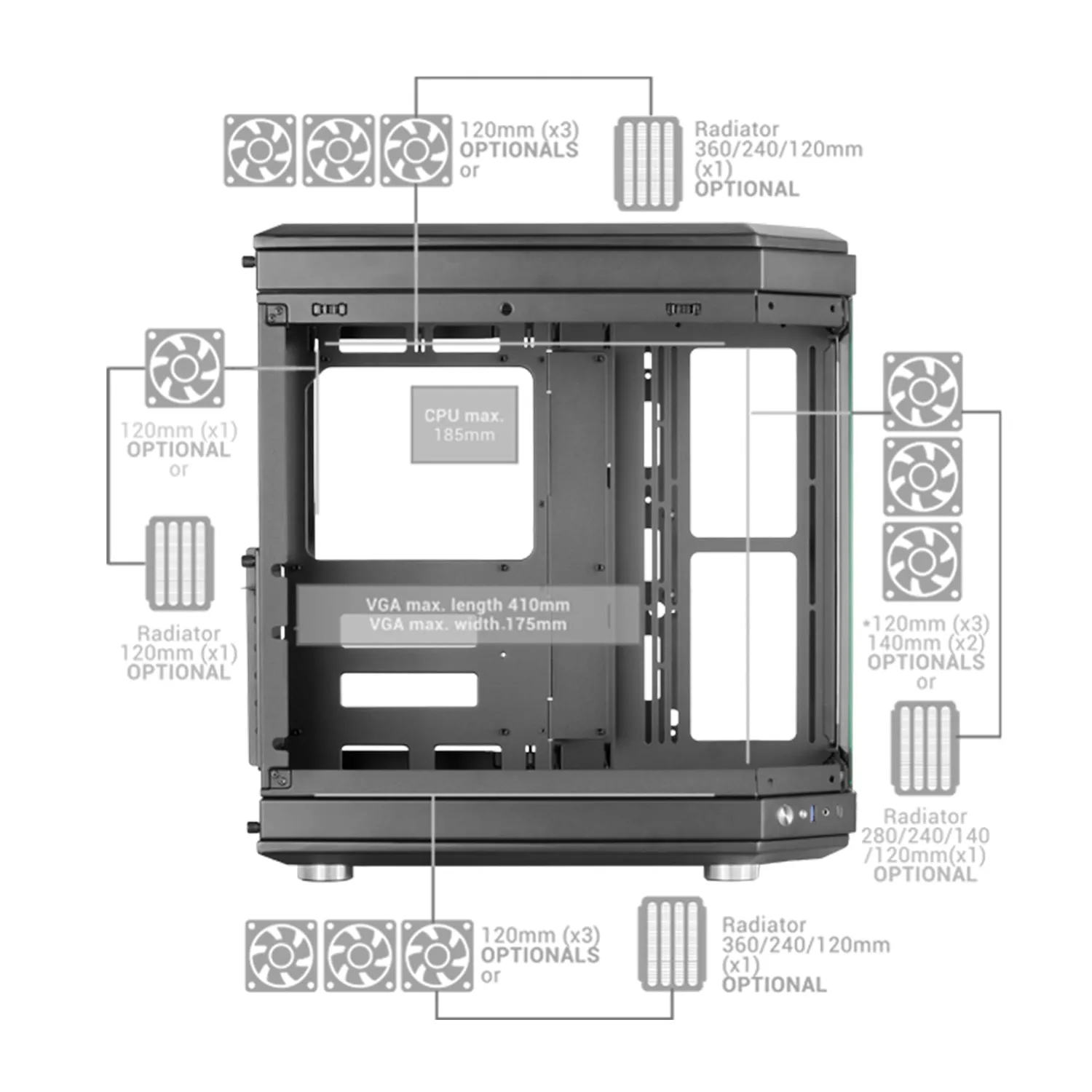 Mars Gaming MC-3T case ATX vetro blu tripla finestra