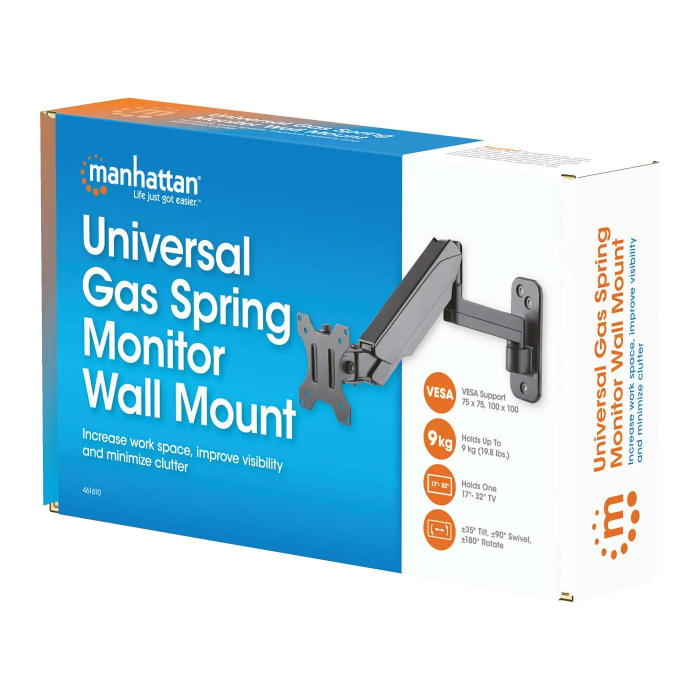 Manhattan Supporto Monitor a Muro 17-32" Braccio Gas Nero