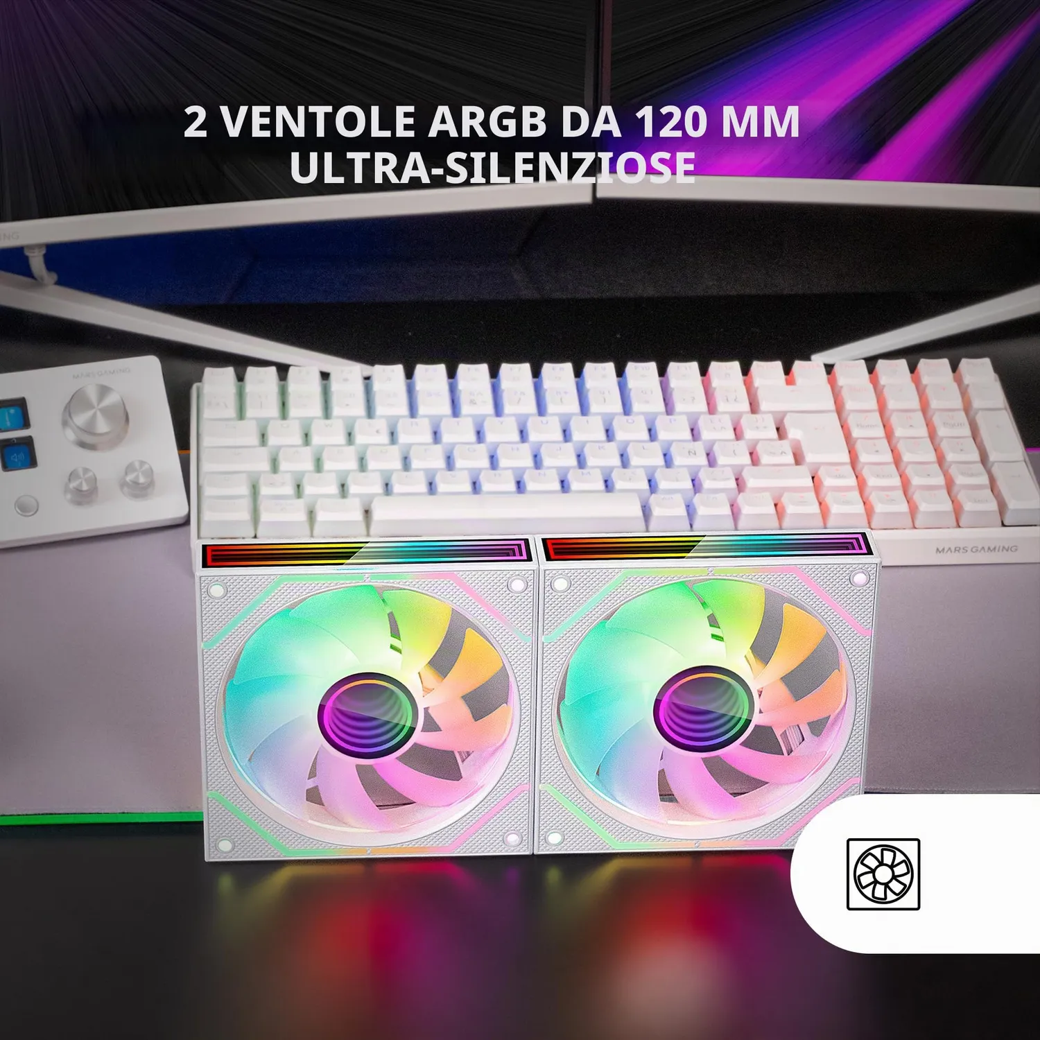 Mars Gaming MF-3DPROX2 ventole PC 120mm kit 2 pz bianco ARGB