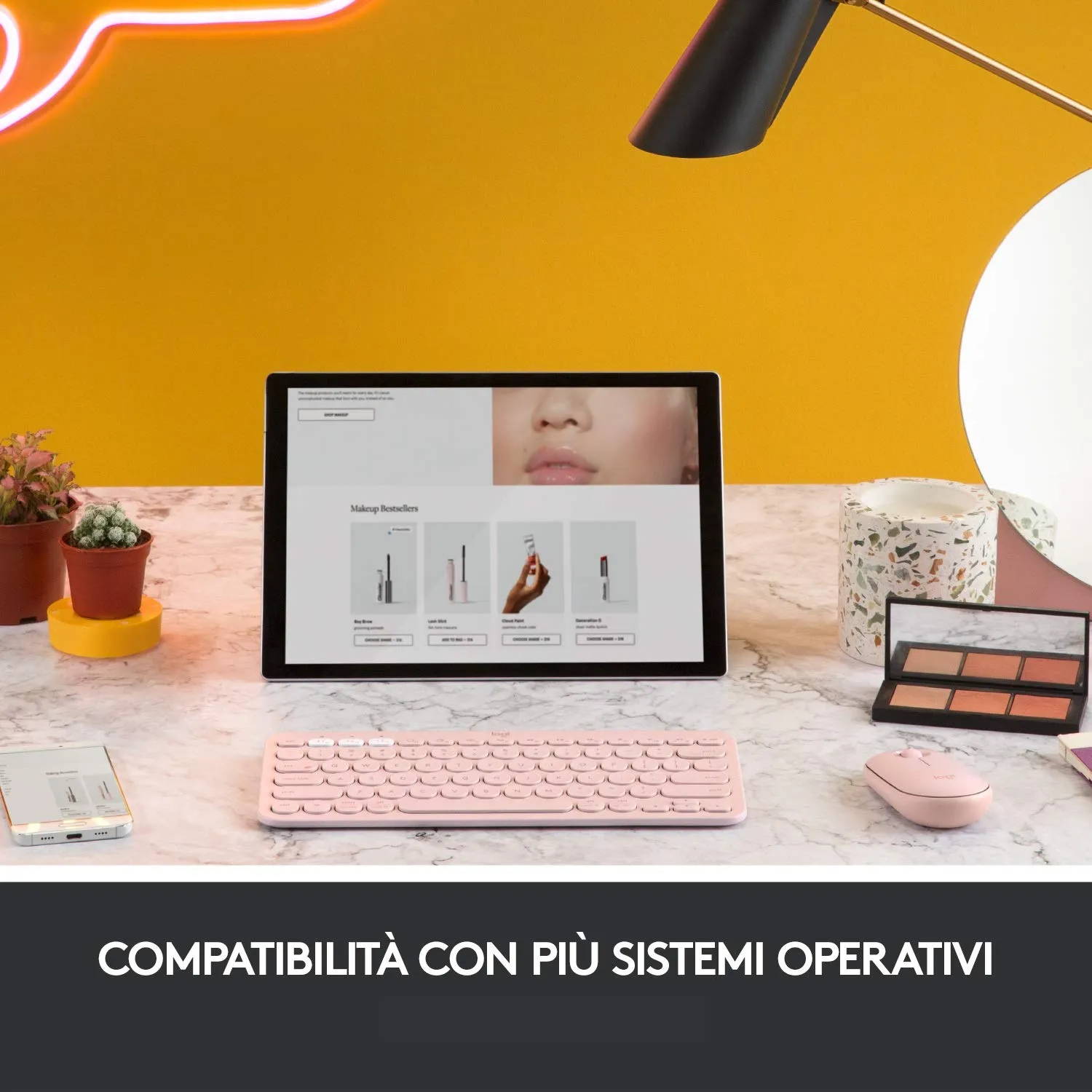 Logitech K380+M350 kit tastiera e mouse wireless rosa silen