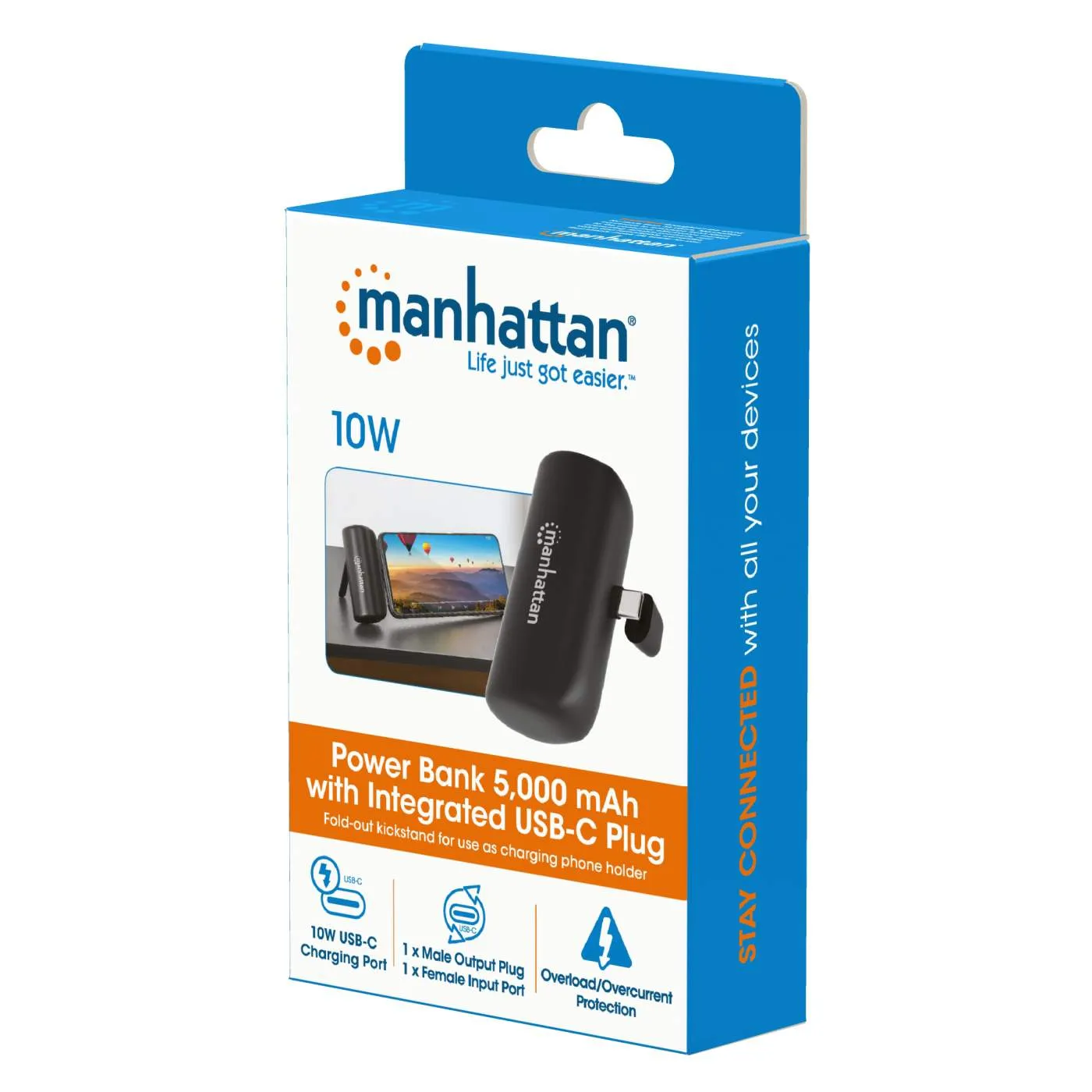 Manhattan Power Bank 5000 mAh USB-C 10W Nero Stand