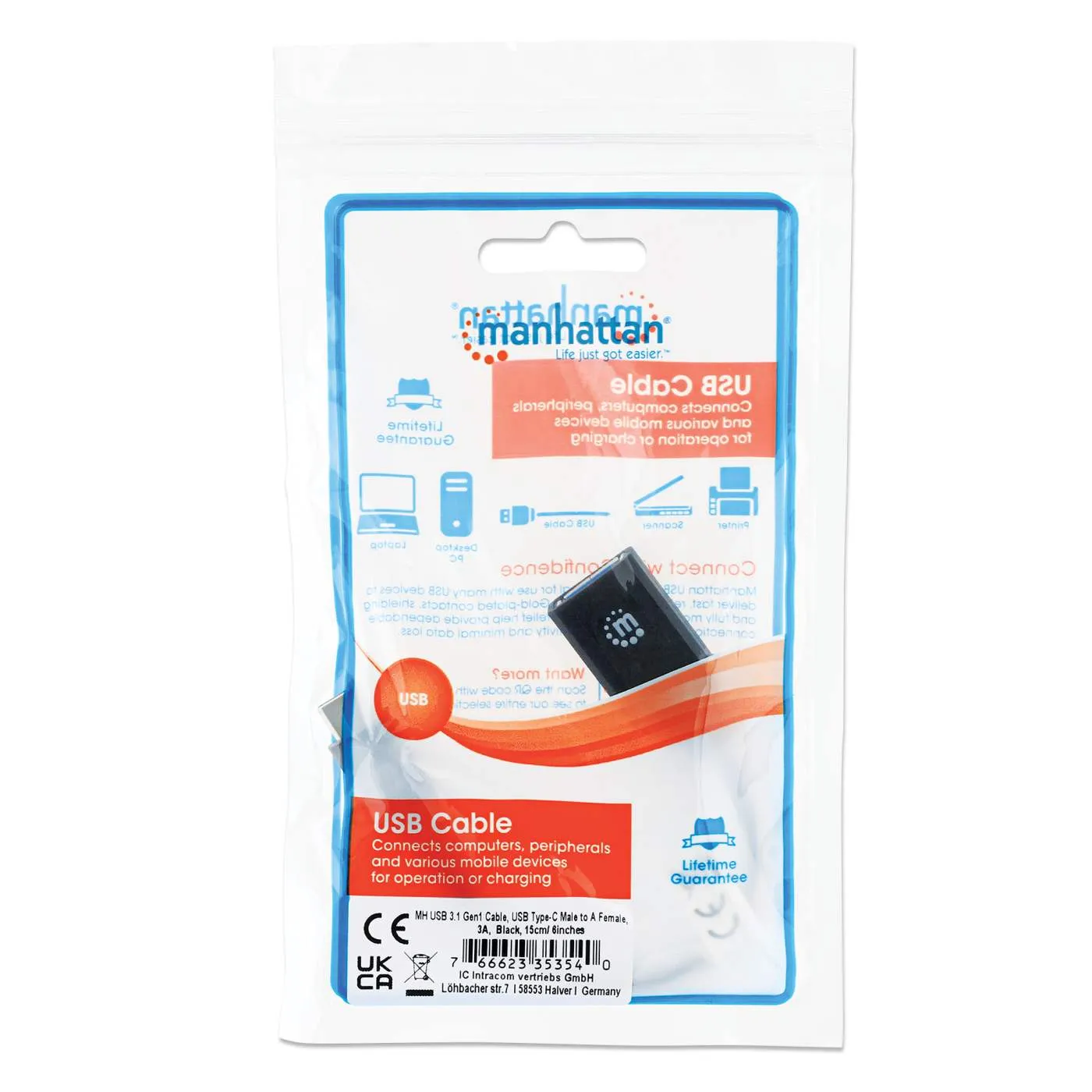 Manhattan Cavo USB-C a USB-A femmina 1 m blu