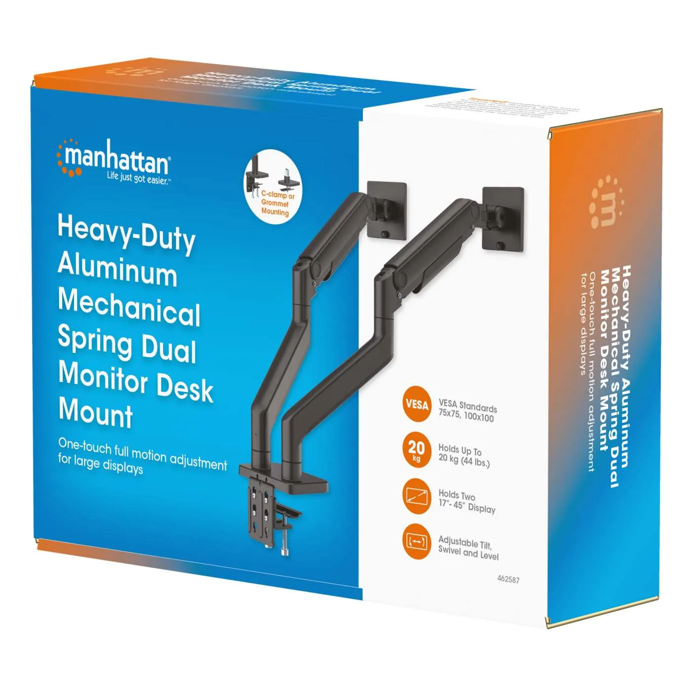 Manhattan Supporto Monitor Doppio 17-45 Pollici Alluminio 20 kg