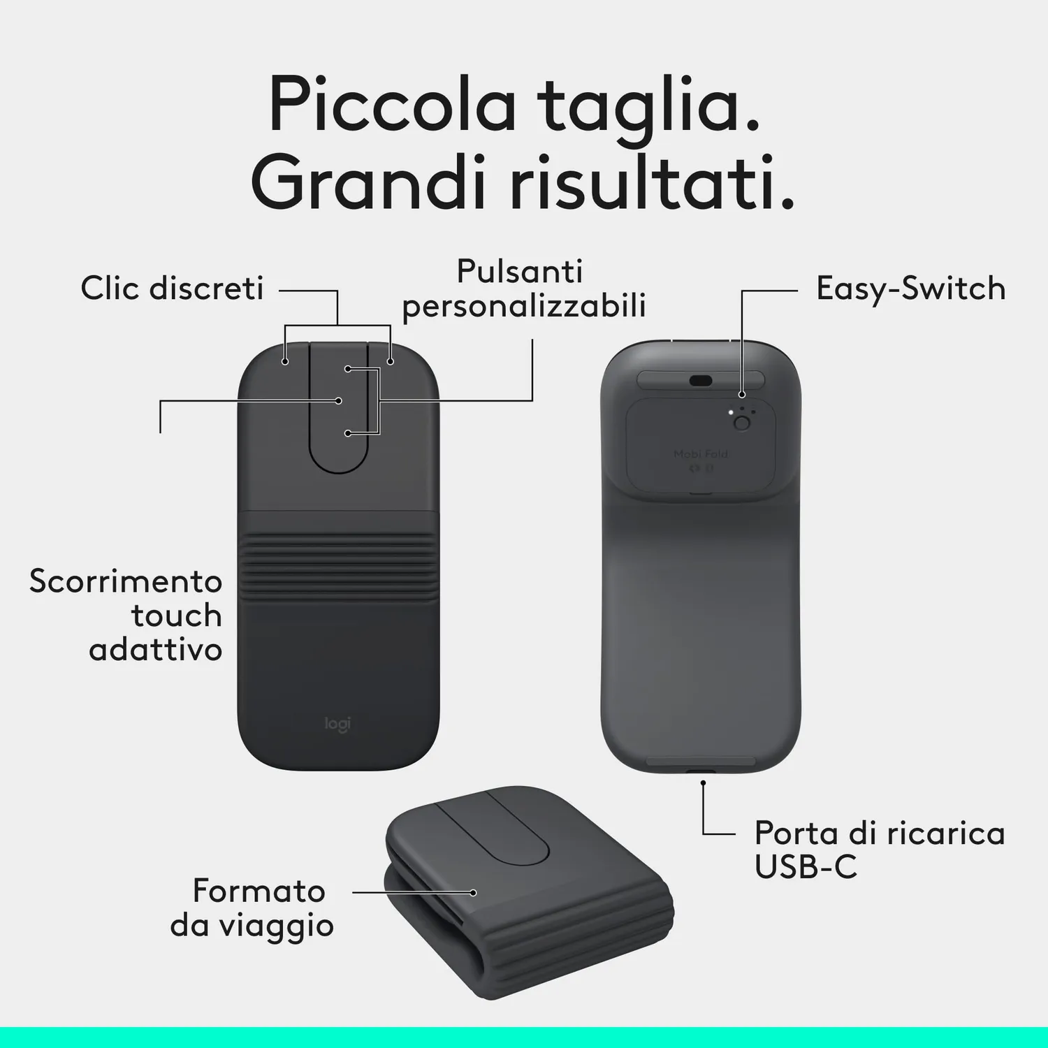 Logitech Mobi Fold mouse grafite Bluetooth 4K DPI