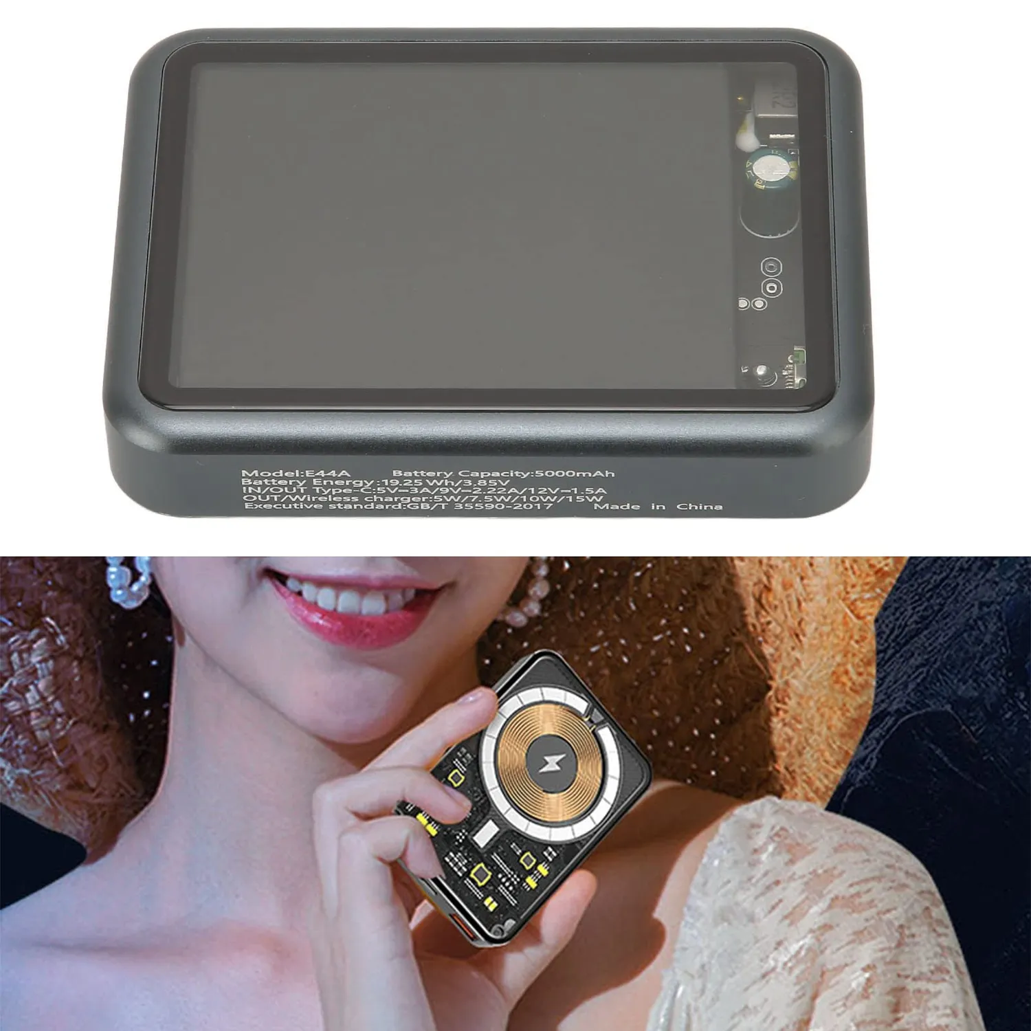 Zunate power bank magnetico 5000 mAh 22,5W trasparente