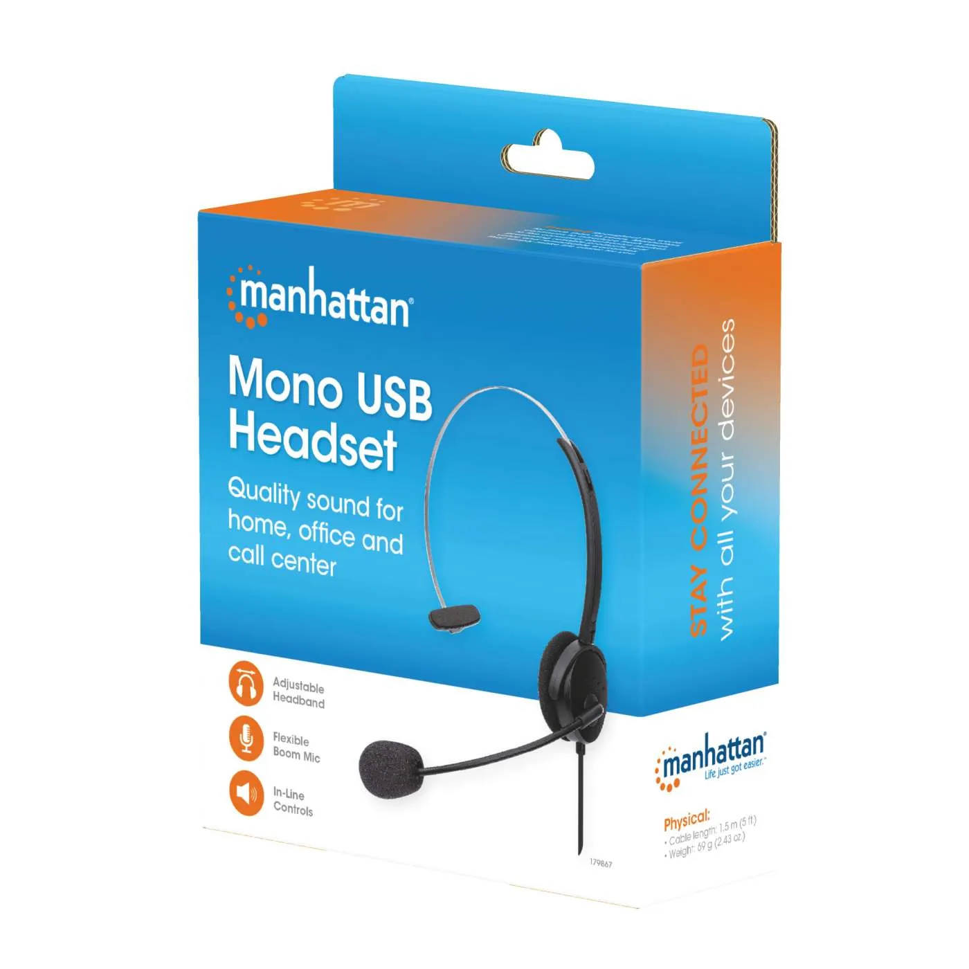 Manhattan Mono cuffia USB on-ear call center