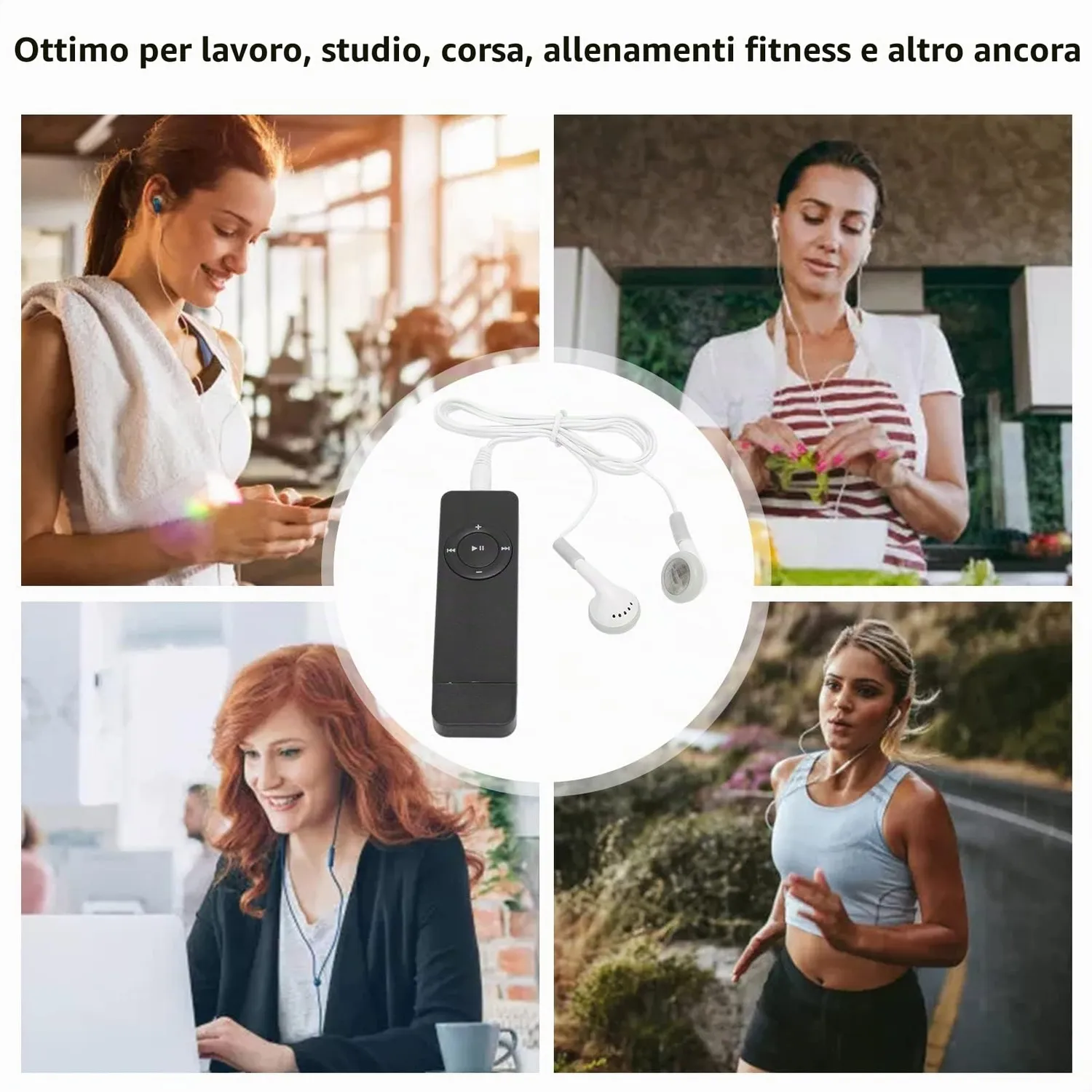 Zunate Mini lettore MP3 nero 64GB con auricolari