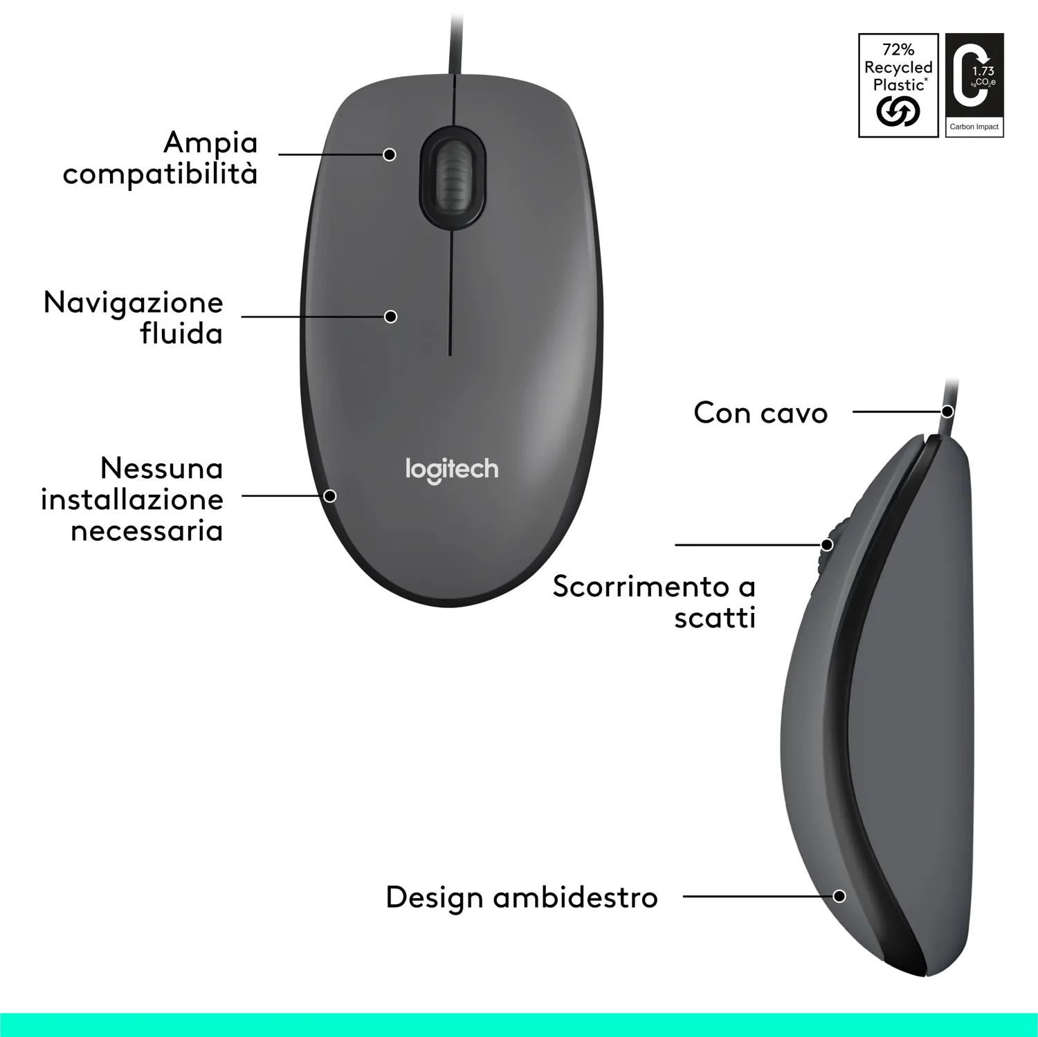 Logitech M100 mouse con filo USB 1000 DPI